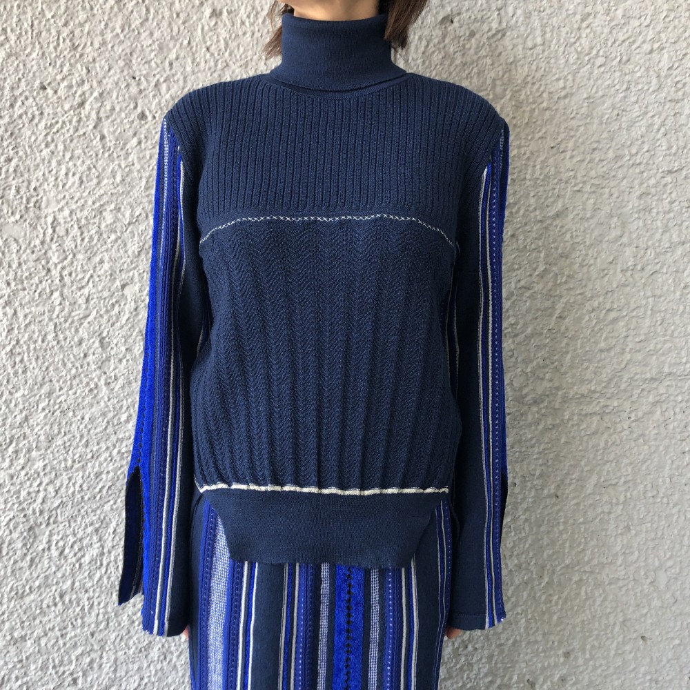 Mame Kurogouchi / マメ クロゴウチ / Stripe HAMAGURI Knit Pullover 【NAVY】 / 正規